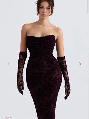 House of CB Strapless Burgundy Dress with Black Lace